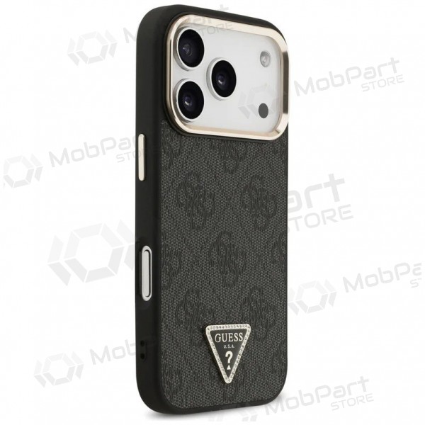 Apple iPhone 17 Pro Max hoesje - Guess PU Leather 4G Strass Triangle Logo Gold Frame MagSafe (zwart)