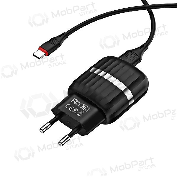 Lader BOROFONE BA24A Vigour Dual USB + Type-C kabel (5V 2.4A) (zwart)