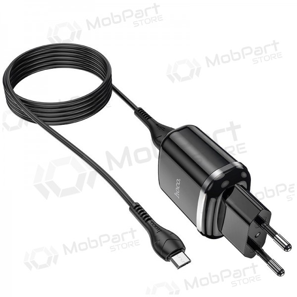 Lader Hoco N4 + microUSB (2.4A) (zwart)