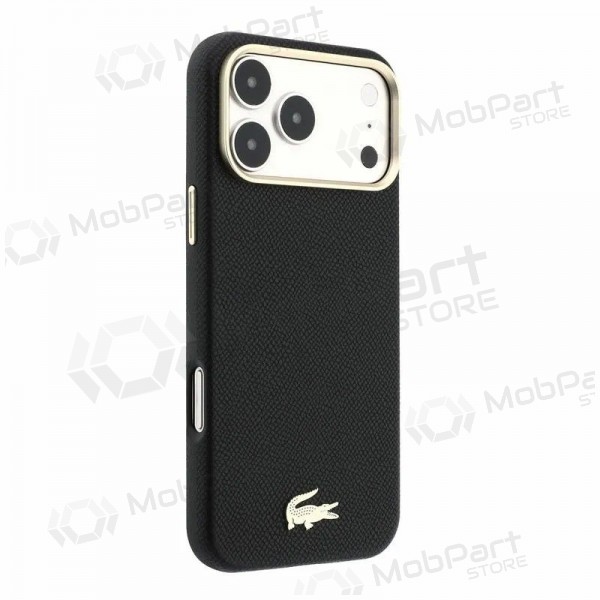 Apple iPhone 18 Pro hoesje - Lacoste PU Leather Champs Elysees Gold Logo MagSafe (zwart)