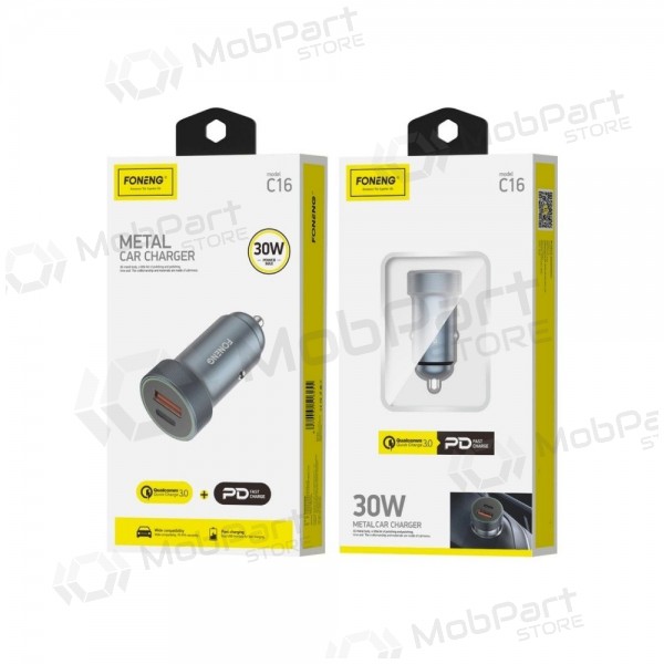 Autolader Foneng C16 30 W USB-C + USB-A grijs