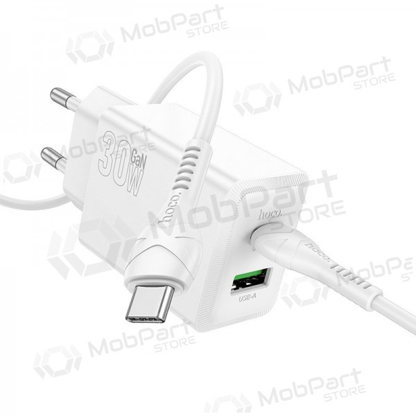 Telefoonoplader Hoco N71 30 W GaN USB-C + USB-A met USB-C kabel 1 m wit