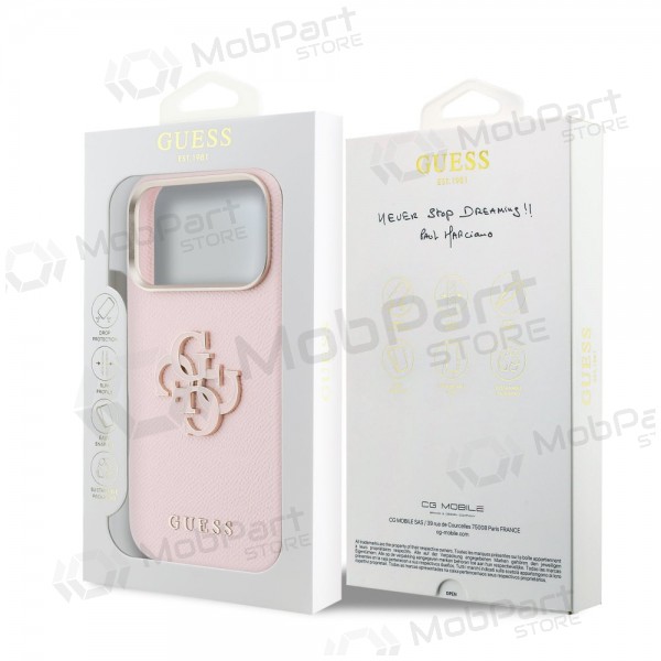 Apple iPhone 17 Pro Max hoesje - Guess PU Grained 4G Resin Metal Logo (roze)