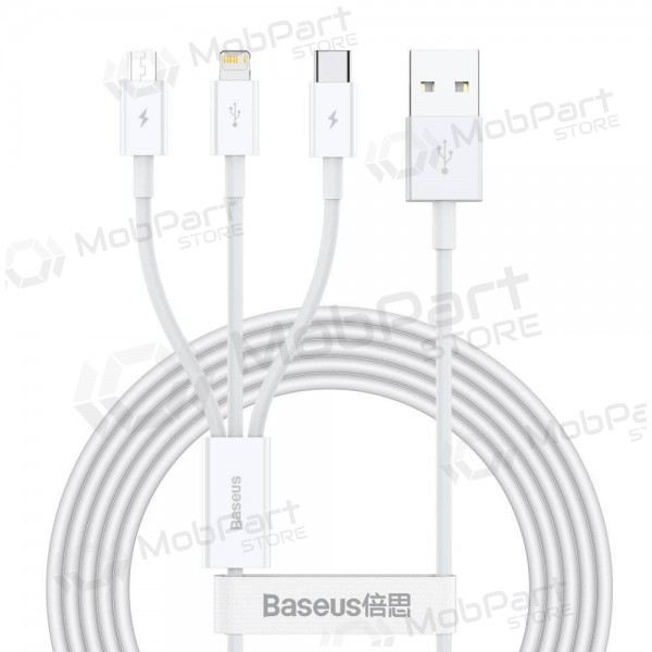 Baseus Superior USB Oplaadkabel 3-in-1 - micro-USB, Lightning, USB-C - 3.5A, 1.5m - Wit (CAMLTYS-02)