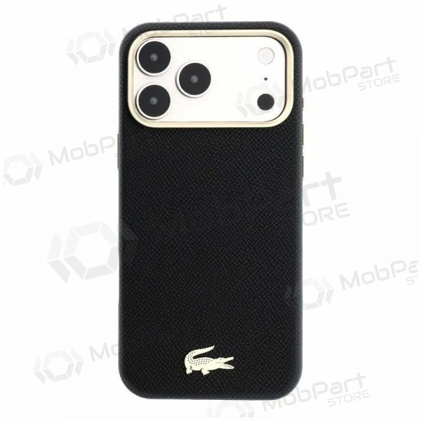 Apple iPhone 18 Pro hoesje - Lacoste PU Leather Champs Elysees Gold Logo MagSafe (zwart)