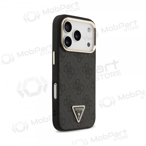 Apple iPhone 18 Pro Max hoesje - Guess PU Leather 4G Strass Triangle Logo Gold Frame MagSafe (zwart)