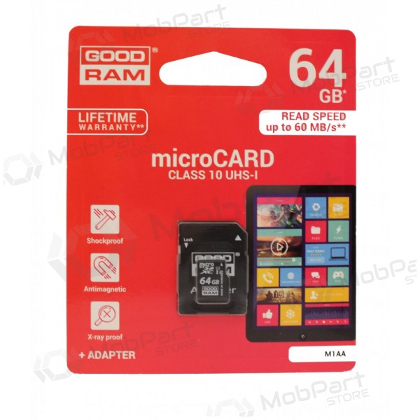 Geheugenkaart GOODRAM MicroSD 64GB (klasse 10) + SD-adapter
