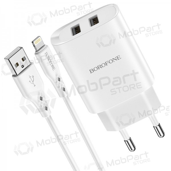 Lader Borofone BN2 2xUSB 2.1A + Lightning (wit)