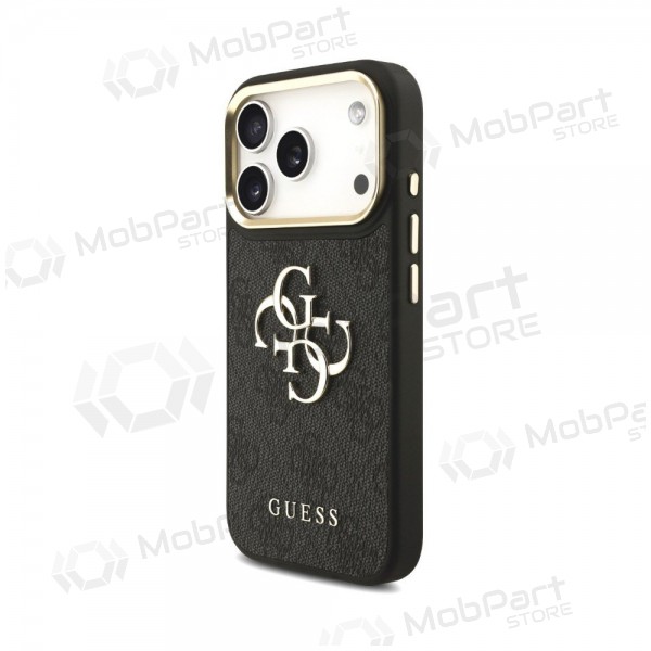 Apple iPhone 18 Pro hoesje - Guess PU Leather 4G Metal Logo Gold Frame (zwart)