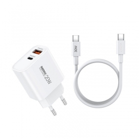 Telefoonoplader Remax RP-U120 20 W USB-C + USB-A met USB-C kabel 1 m wit
