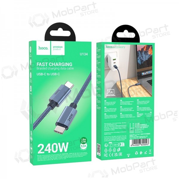 USB-C kabel Hoco U134 USB-C naar USB-C 1.8 m 240 W zwart
