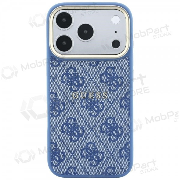 Apple iPhone 18 Pro hoesje - Guess PU Leather 4G Gold Frame Embossed MagSafe (blauw)