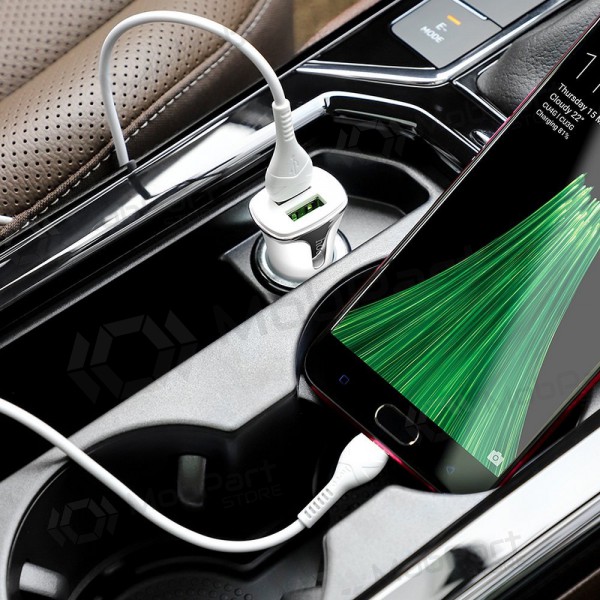 Lader automobilinis Hoco Z31 Quick Charge 3.0 (3.4A) x 2 USB + microUSB (wit)