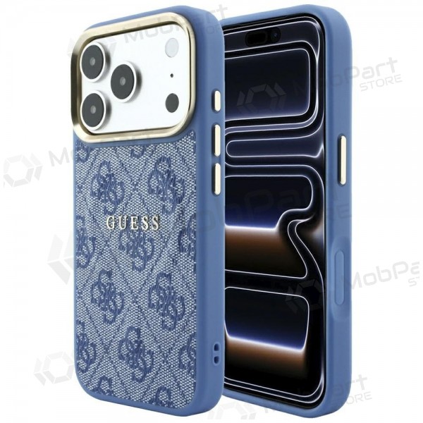 Apple iPhone 18 Pro hoesje - Guess PU Leather 4G Gold Frame Embossed MagSafe (blauw)