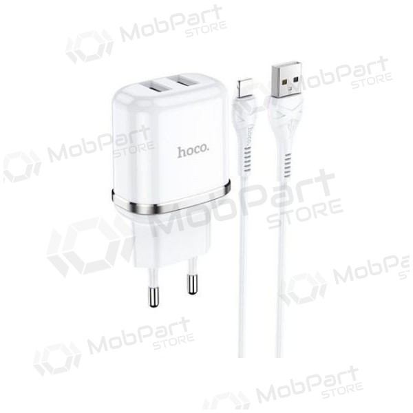 Lader HOCO N4 Aspiring Dual USB + type-C kabel (5V 2.4A) (wit)