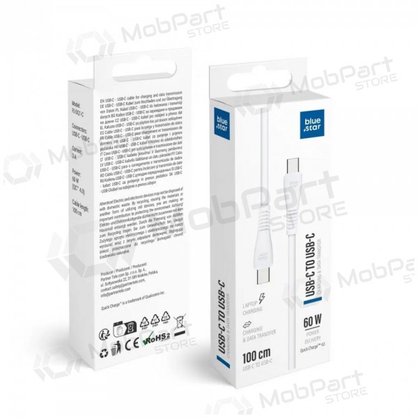USB-C kabel Blue Star PJ-DQ1-C USB-C naar USB-C 1 m 60 W wit