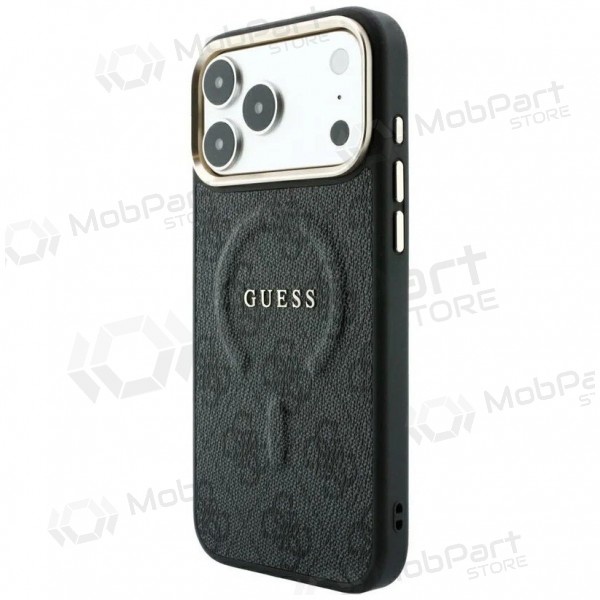 Apple iPhone 18 Pro Max hoesje - Guess PU Leather 4G Gold Frame Embossed MagSafe (zwart)