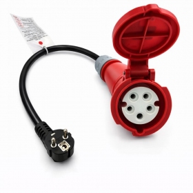 Adapter Reach CEE 16A 400 V naar 220 V Schuko zwart