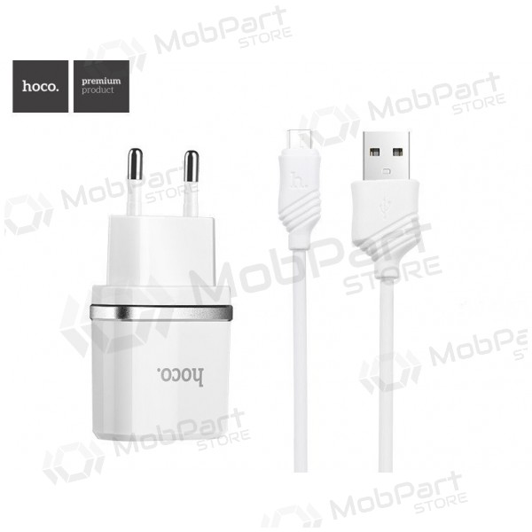 Lader HOCO C12 Smart Dual USB + Lightning kabel (5V 2.4A) (wit)