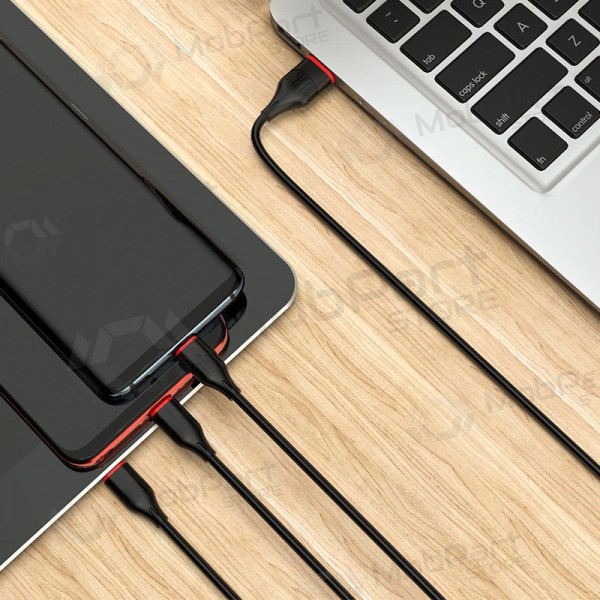 USB kabel Borofone BX17 3in1 microUSB-Lightning-Type-C 1.0m (zwart)