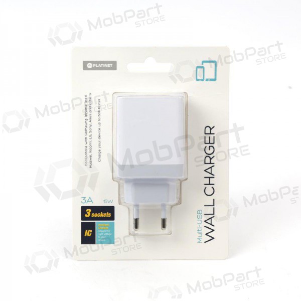 Lader Platinet QuickCharge 3xUSB (15W 3A) (wit)