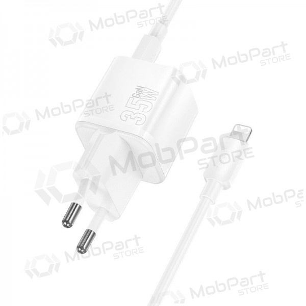 Telefoonoplader Hoco N66 35 W GaN USB-C + USB-A met Lightning kabel 1 m wit