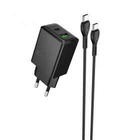 Telefoonoplader Hoco N71 30 W GaN USB-C + USB-A met USB-C kabel 1 m zwart