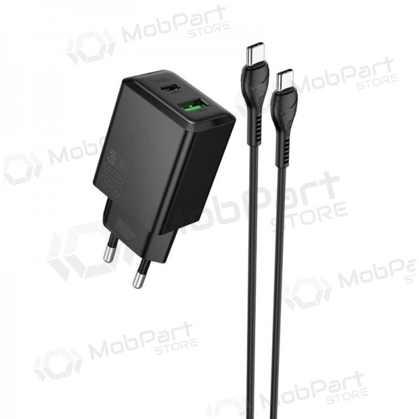 Telefoonoplader Hoco N71 30 W GaN USB-C + USB-A met USB-C kabel 1 m zwart