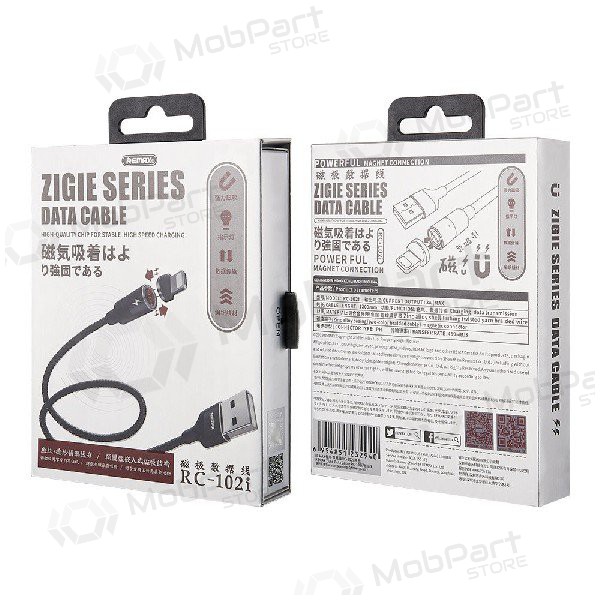 USB kabel REMAX Magnetic lightning 1.2m (3A) (zwart)
