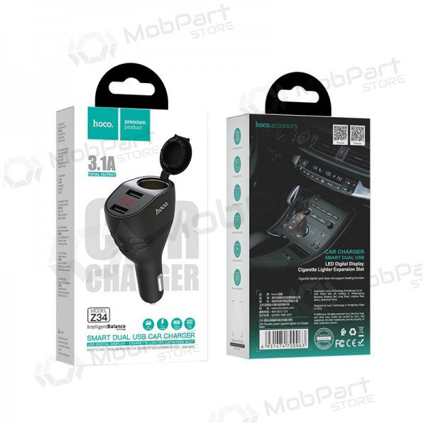 Lader automobilinis Hoco Z34 x 2 USB (3.1A) (zwart)