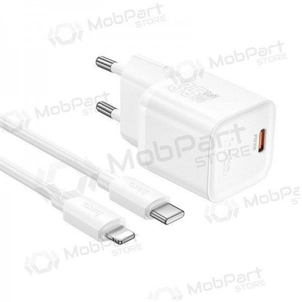 Telefoonoplader Hoco N66 35 W GaN USB-C + USB-A met Lightning kabel 1 m wit