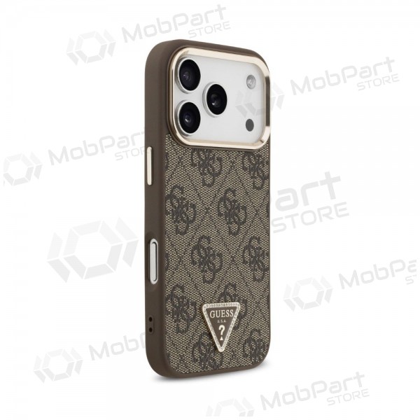 Apple iPhone 18 Pro Max hoesje - Guess PU Leather 4G Strass Triangle Logo Gold Frame MagSafe (bruin)