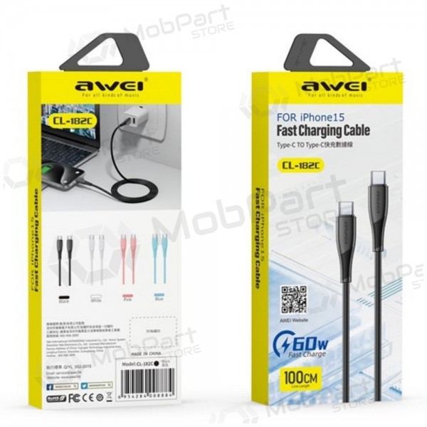 USB kabel Awei CL-182C USB-C to USB-C 1.0m wit