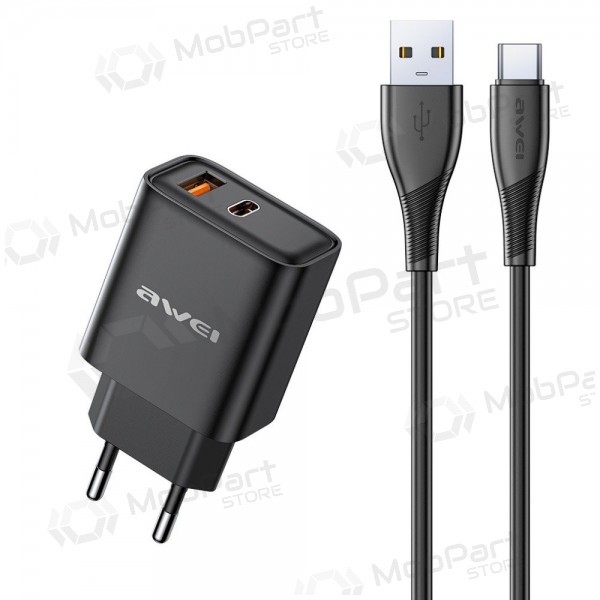 Telefoonoplader Awei PD81T-EU 22.5 W USB-C + USB-A PD zwart