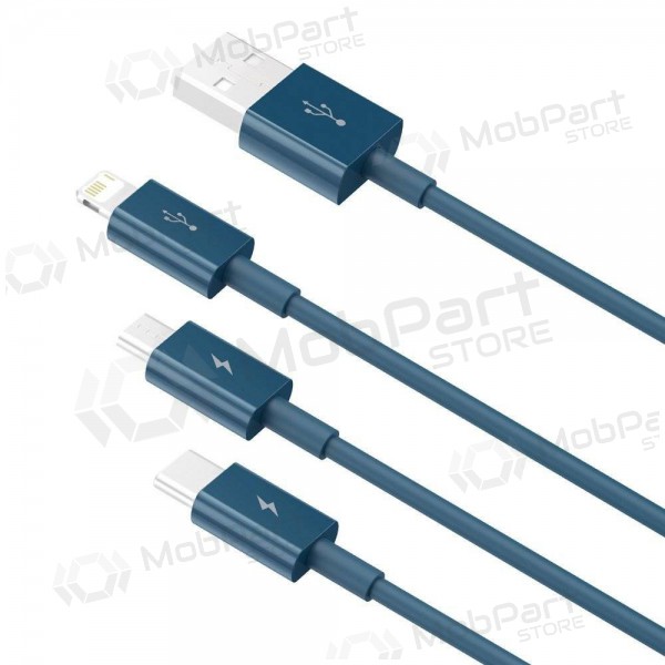 USB-kabel Baseus Superior USB - microUSB+Lightning+Type-C 100W 1.5m (blauw) CAMLTYS-03