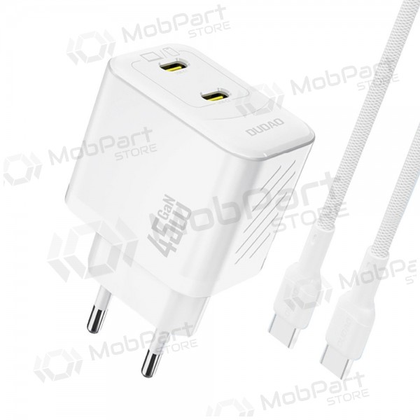 Telefoonoplader Dudao A28PC 45 W GaN 2x USB-C met USB-C kabel 1 m wit