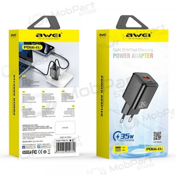 Lader Awei PD66-EU GaN 35W USB-A/USB-C wit