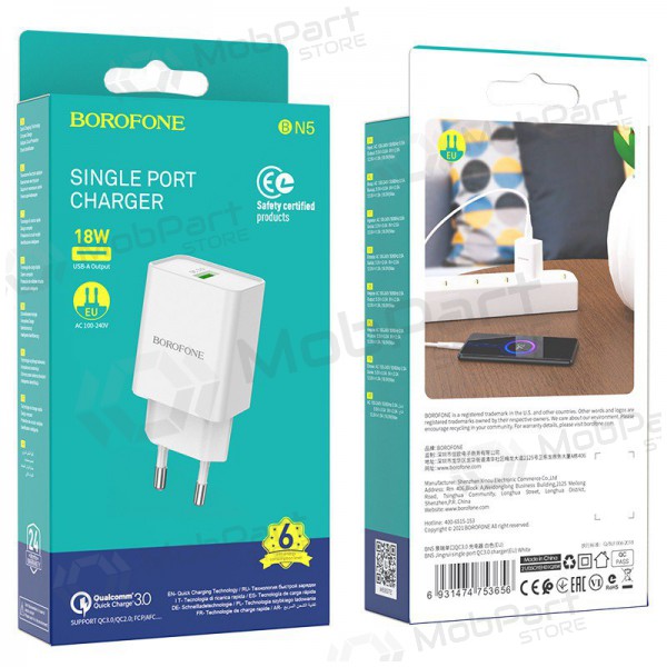 Lader Borofone BN5 QC 3.0 18W (wit)