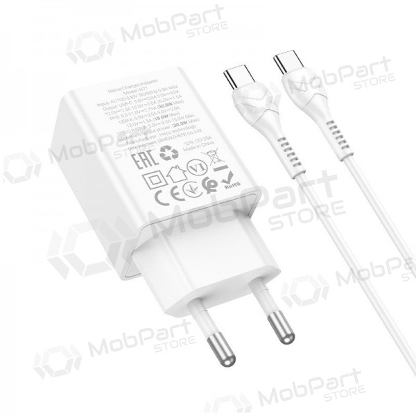 Telefoonoplader Hoco N71 30 W GaN USB-C + USB-A met USB-C kabel 1 m wit