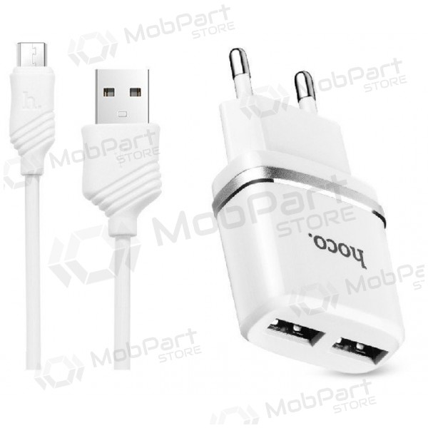 Lader HOCO C12 Smart Dual USB + microUSB kabel (2.4A) (wit)
