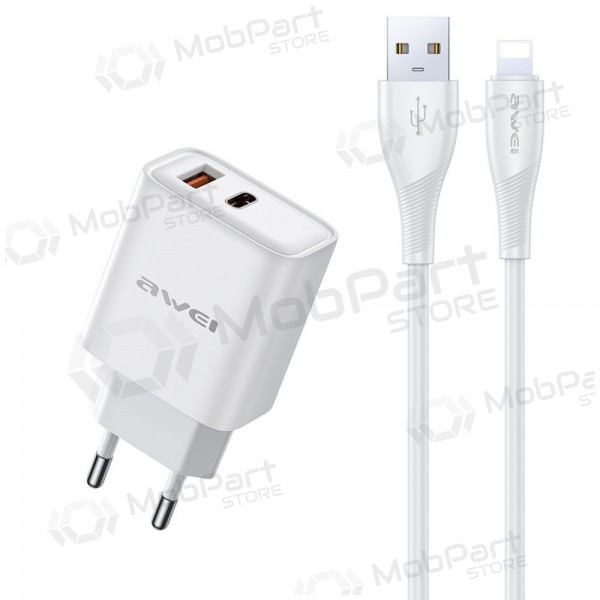 Telefoonoplader Awei PD81L-EU 22.5 W USB-C + USB-A met Lightning kabel 1 m wit