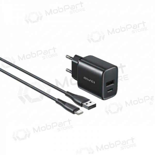 Telefoonoplader Awei PD85T-EU 22.5 W USB-C + USB-A met USB-C kabel 1 m zwart