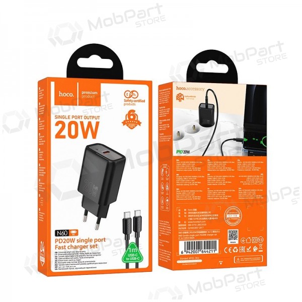 Telefoonoplader Hoco N60 GaN USB-C met USB-C kabel 1 m zwart