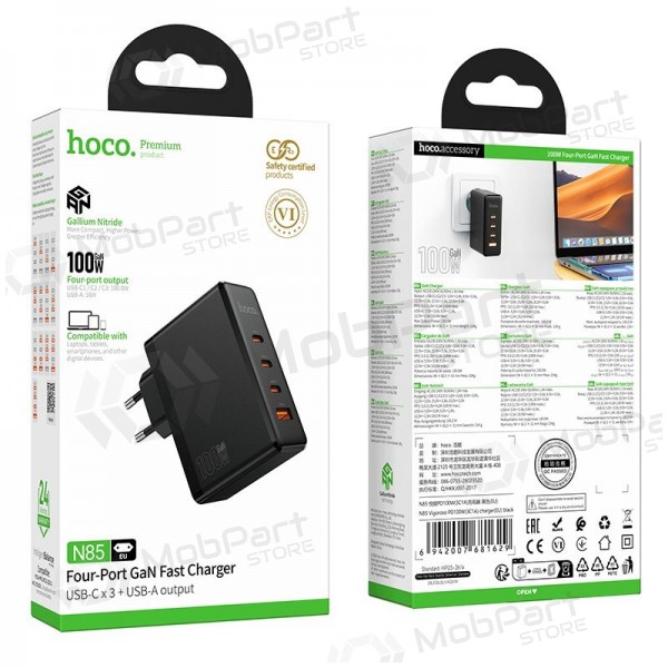Telefoonoplader Hoco N85 100 W 3x USB-C + USB-A zwart