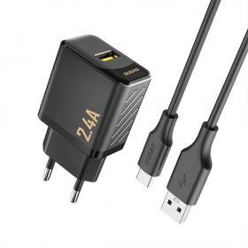 Telefoonoplader Dudao A23T 12 W USB-A met USB-C kabel 1 m zwart