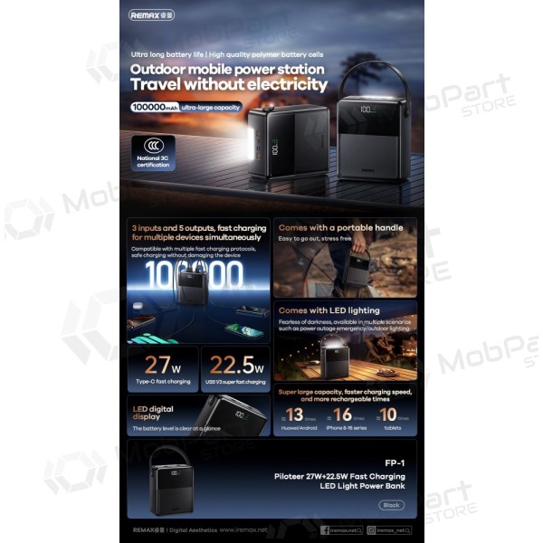Externe batterij Power Bank Remax FP-1 22.5W 100000mAh zwart