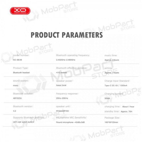 Draadloze handsfree XO BE48