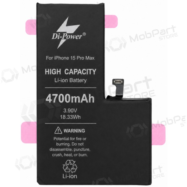 Apple iPhone 15 Pro Max batterij, accu Di-Power 4700 mAh (verhoogde capaciteit)