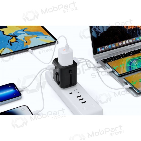 Universeel kelioninis lader Choetech PD5008 30W USB-C/3xUSB-A zwart