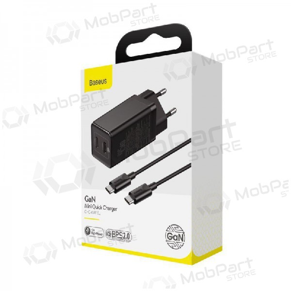 Lader Baseus GaN 45w (20V/3A) + Type-C kabel (MacBook) (zwart)